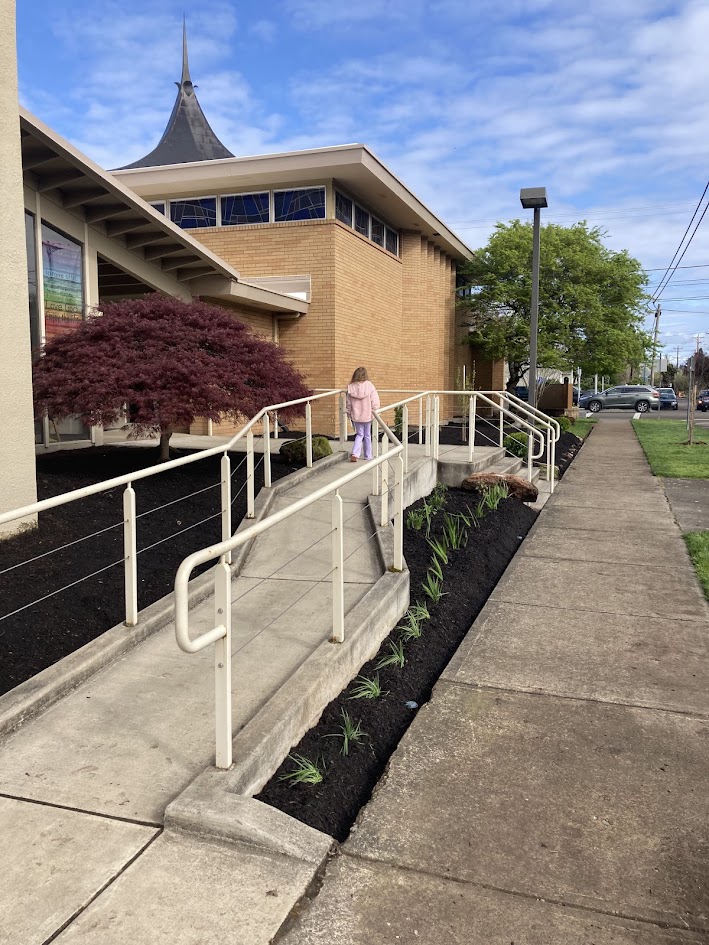 Entry to church with Hillsboro bike rack in front